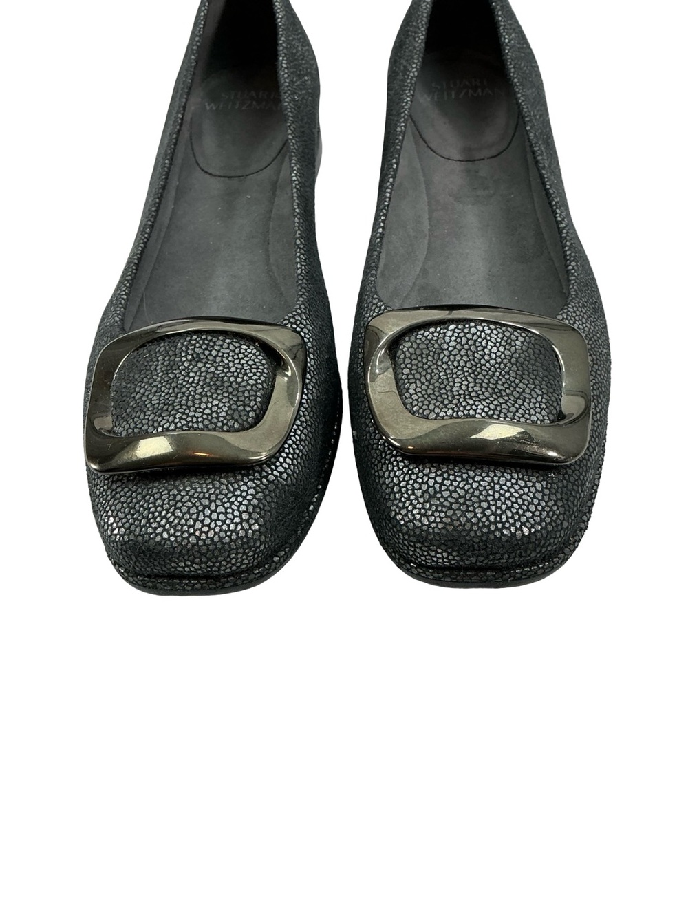 Stuart Weitzman Black Textured Buckle Flats Narrow Size 8N - Picture 2 of 8